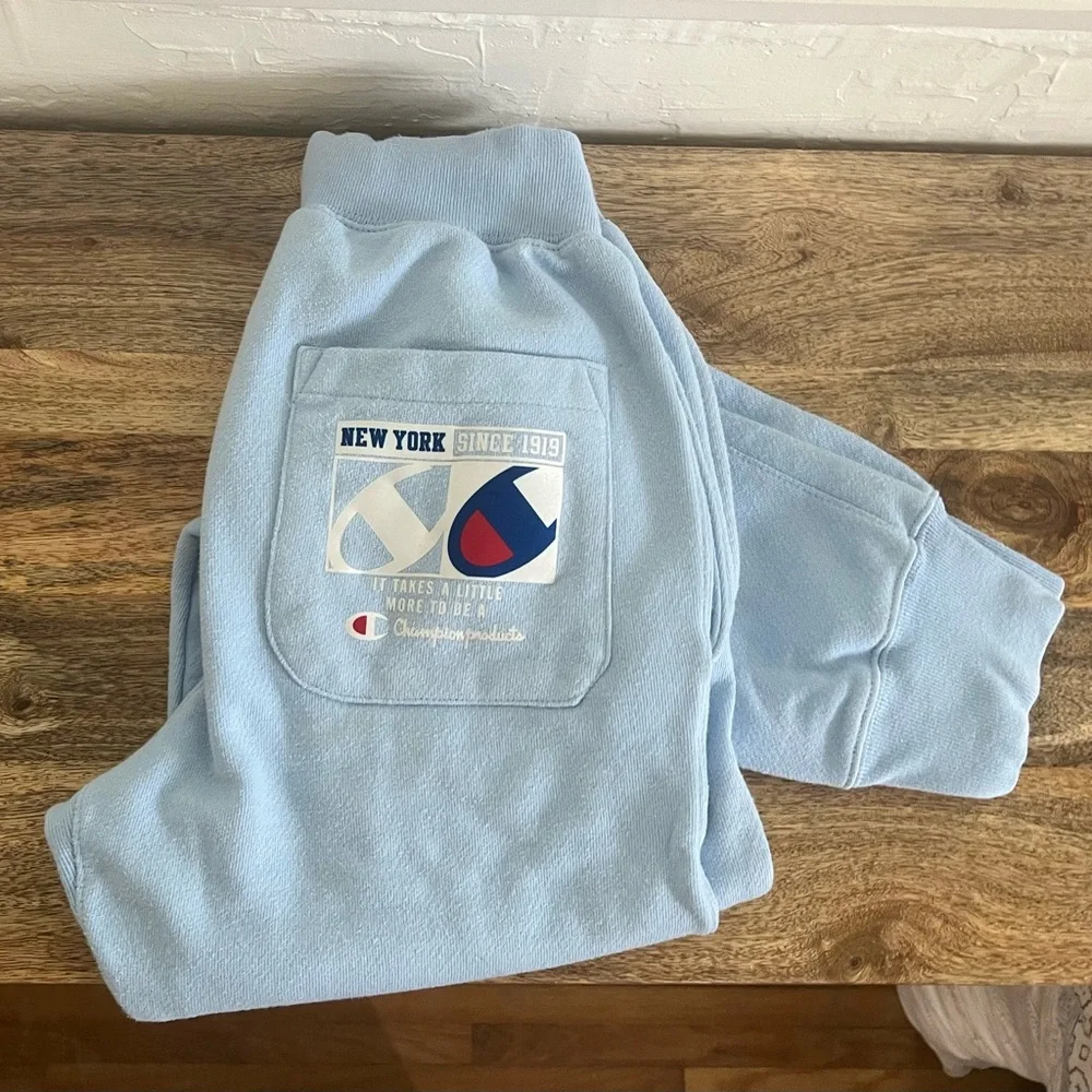 Baby blue Champion reverse weave sweatpants - Picture 1 of 3